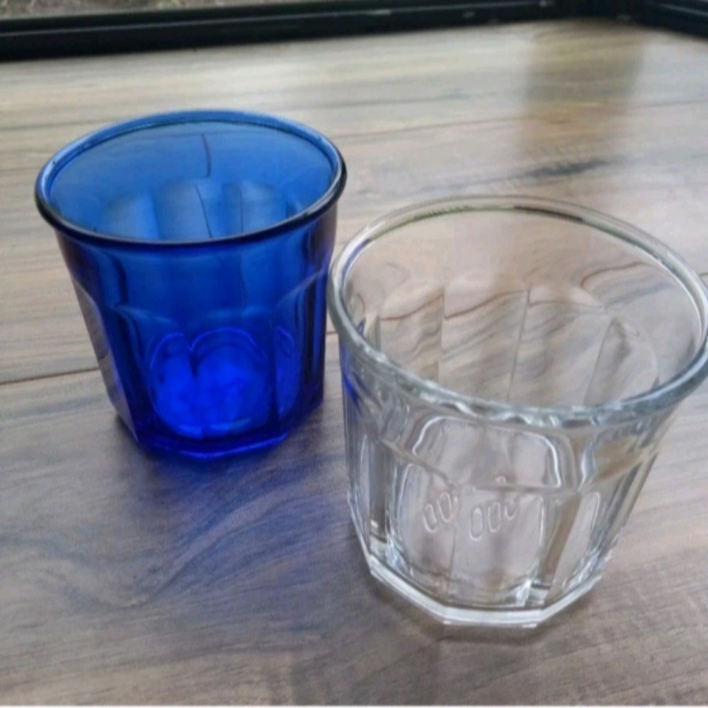 Arcoroc France Cobalt Blue & Clear Glass Tumblers Set Of 2